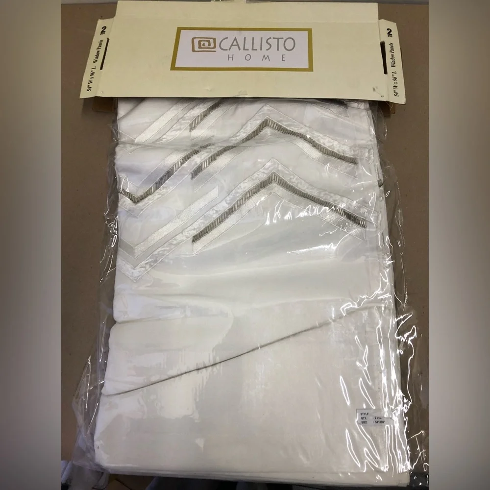 Callisto Home White Beaded Embroidered Curtain Panels